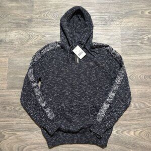 NEW Commerce XS Knit Hoodie Patterned Sleeves Kangaroo Pocket Black Gray
